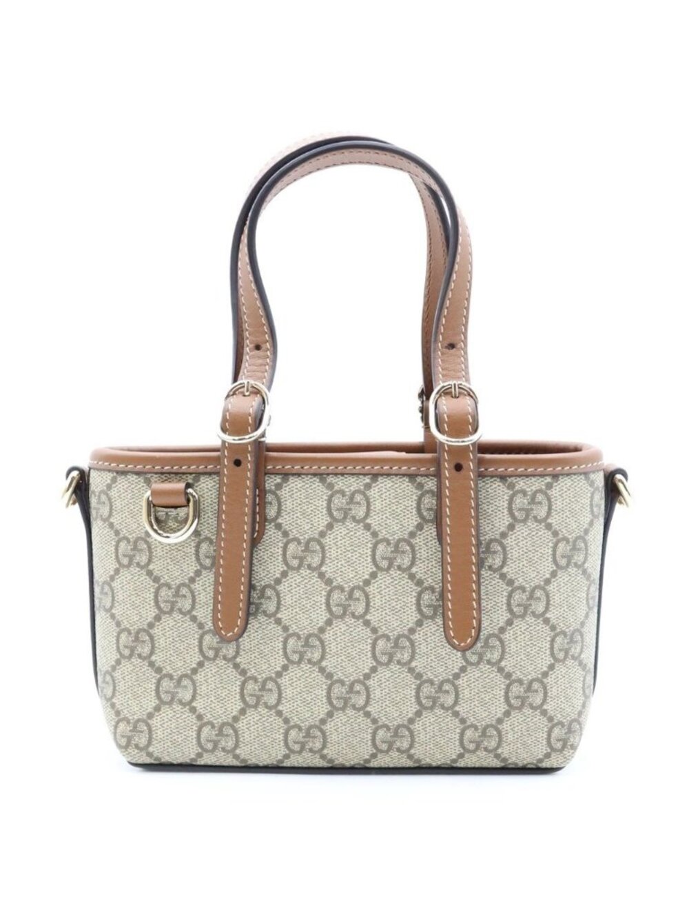 Gucci GG Emblem Mini Shoulder Bag Beige Brown Leather Gold